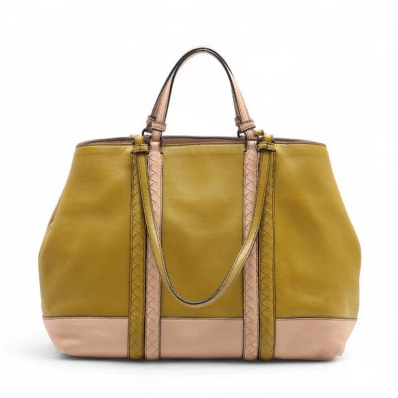 Bottega Veneta Handbags - Bottega Veneta Intrecciato Corso Leather Tote Bag Green x Pink